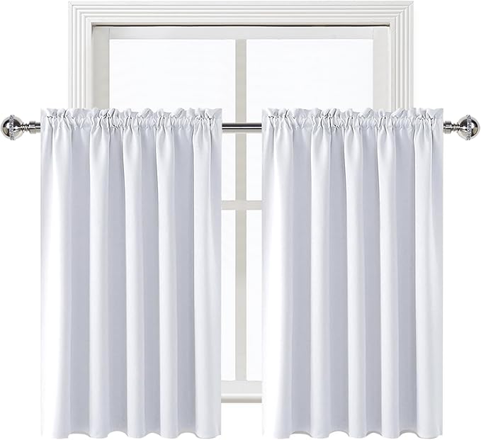 DWCN White Curtains for Living Room Thermal Insulated, Energy Saving & Noise Reducing Bedroom Curtains, White, W 52x L 36 Inch, Set of 2 Rod Pocket Curtain Panels