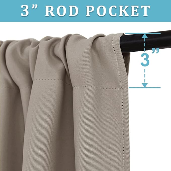 RYB HOME Extra Wide Blackout Curtains for Bedroom Living Room 63 inches Long, Thermal Insulated Privacy Drapes for Nursery Home Theater Dining Room, Width 62 by Length 63, Sand, 2 Panels