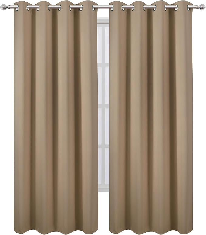LEMOMO Blackout Curtains 66 x 95 inch/Natural Curtains Set of 2 Panels/Thermal Insulated Room Darkening Bedroom Curtains