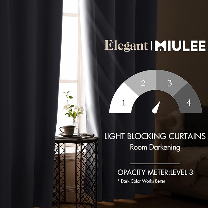 MIULEE Blackout Curtains for Bedroom Living Room, Chirstmas Thermal Insulated Room Darkening Grommet Top Solid Light Blocking Drapery Set of 2 Window Panels 52 x 72 Inches Greyish White