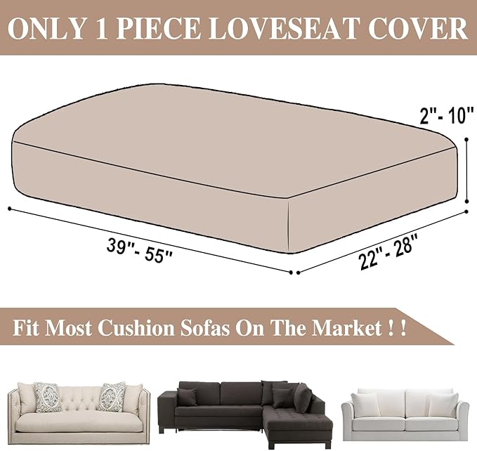 Couch Cushion Cover Loveseat Cover or 2 Seat Sofa Cover Washable Stretch Sectional Sofa Slipcover(1 Piece for Loveseat or Sofa 2-Seater, Khaki)