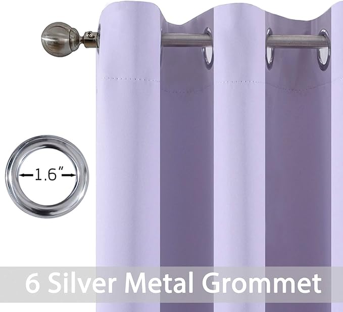 Yakamok Blackout Curtains Room Darkening Thermal Insulated Window Panels,Solid Grommet Top Drapes for Bedroom/Living Room(42Wx72L, Lilac, 2 Panels)