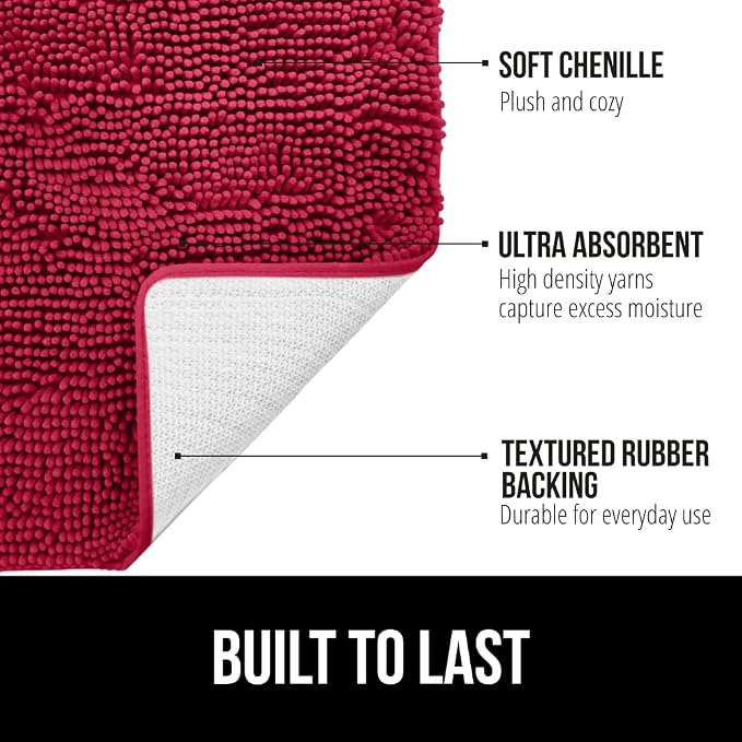 GORILLA GRIP Bath Rug Mat 44x26, Thick Soft Absorbent Chenille, Quick Dry - Image 2