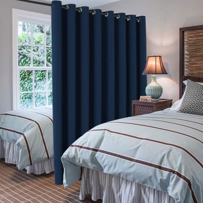 H.VERSAILTEX Blackout Patio Curtains 100 x 108 Inches for Sliding Door Extral Wide Blackout Curtain Panels Thermal Insulated Room Divider - Grommet Top, 9' Tall by 8.5' Wide - Navy Blue