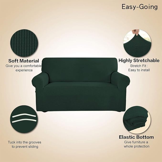Easy-Going Stretch Loveseat Slipcover 1-Piece Sofa Cover Furniture Protector Couch Soft with Elastic Bottom for Kids Polyester Spandex Jacquard Fabric Small Checks (Loveseat, Dark Green)