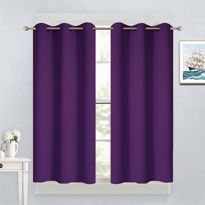 Yakamok Blackout Curtains Room Darkening Thermal Insulated Grommet top Window Curtains for Living Room, 38 x 45 Inch, Purple, Set of 2