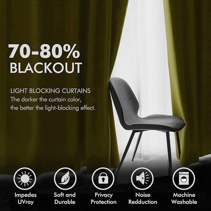 MIULEE Velvet Curtains Olive Elegant Grommet Thermal Insulated Soundproof Green Room Darkening Curtains/Drapes for Classical Living Room Bedroom Decor 52 x 84 Inch Set of 2