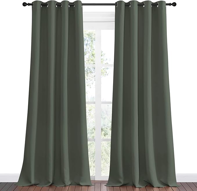 NICETOWN Dark Mallard Blackout Draperies Curtains, 55 inches Wide by 102 inches Long, Pair of Grommet Top Thermal Insulated Blackout Decorative Curtains for Thanksgiving Day & Christmas Decor