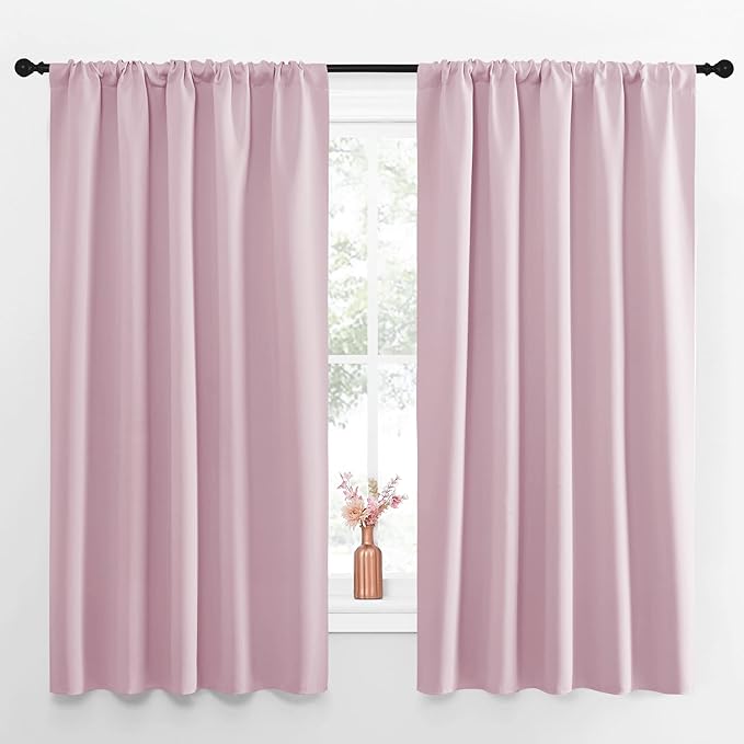 NICETOWN Room Darkening Curtains and Drapes - Thermal Insulated Rod Pocket Room Darkening Draperies for Dining Room (Lavender Pink, 2 Pieces, 52 inches Width by 63 inches Length)