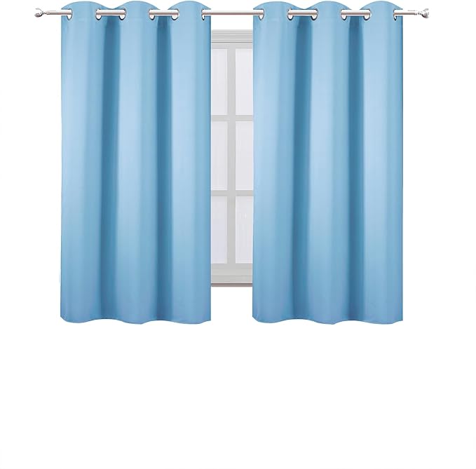 LEMOMO Sky Blue Blackout Curtains 42 x 54 Inch Length Set of 2 Panels Grommet Bedroom Curtains for Living Room