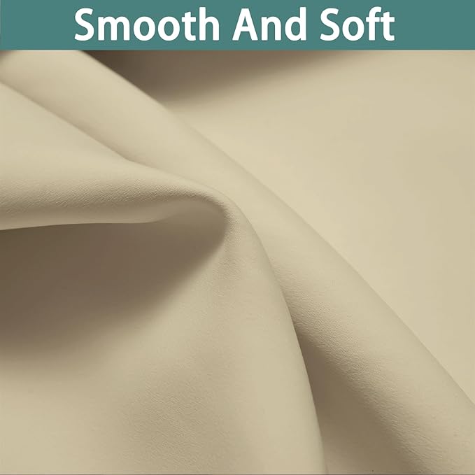 Yakamok 100% Blackout Curtains 96 Inches Long, 2 Thick Layers Heat and Full Light Blocking Soft Thermal Insulated Drapes for Bedroom(52" Wide Each Panel, Beige, 1 Panel)