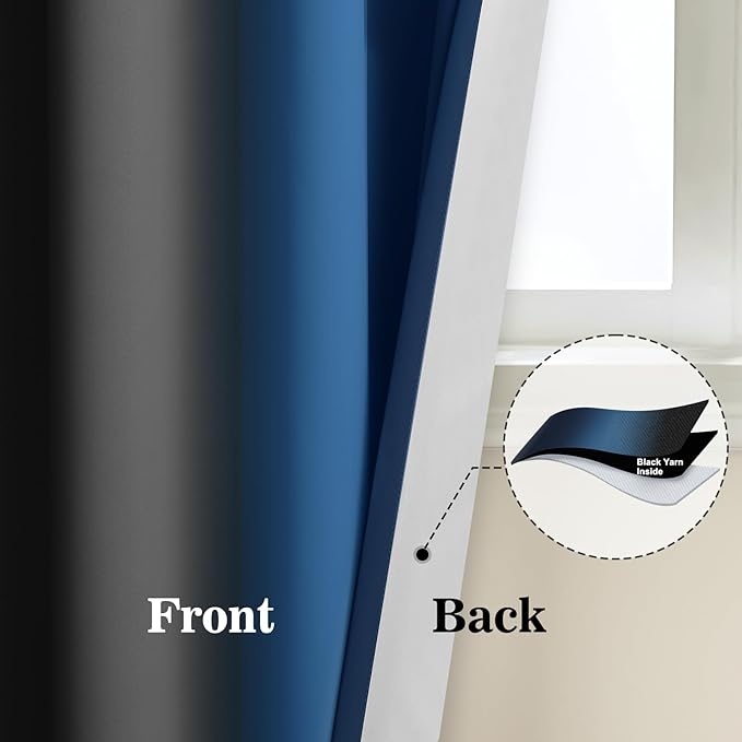 Yakamok Blackout Ombre Dark Blue and Black Curtains for Bedroom, Gradient Room Darkening Curtains, Grommet Thermal Insulated Light Blocking Window Drapes/Curtain for Living Room,52 x 72 Inch,2 Panels