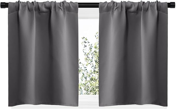 NICETOWN Short Curtains, Grey Window Curtains for Bedroom, Home Decoration Thermal Insulated Rod Pocket Blackout Blinds & Drapes for Small Windows (Gray, 2 Panels, W29 x L20 -Inch)