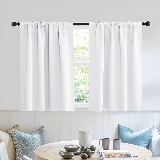 RYB HOME Privacy Bathroom Window Curtains, Short Thermal Insulated Heat Blocking Privacy Rod Pocket Half Window Curtain Tiers for Nursery Bedroom, Width 42 by Length 30, Pure White, 2 Panels