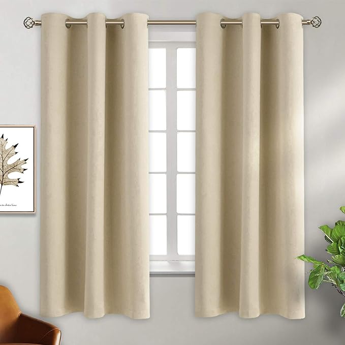 BGment Room Darkening Curtains 63 Inches Long - Grommet Thermal Insulated Drapes Window Treatment Curtains for Bedroom, 2 Panels, 38 x 63 Inch, Beige