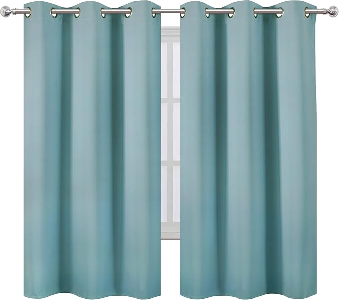 LEMOMO Blackout Curtains 42 x 63 inch/Stone Blue Curtains Set of 2 Panels/Thermal Insulated Room Darkening Bedroom Curtains