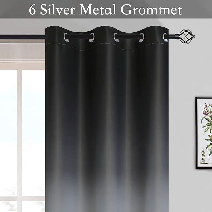 SimpleHome Ombre Room Darkening Curtains for Living Room, Light Blocking Gradient Black to Grey White Thick Thermal Insulated Grommet Window Curtains/Drapes for Bedroom, 2 Panels, 42x63 inches Length