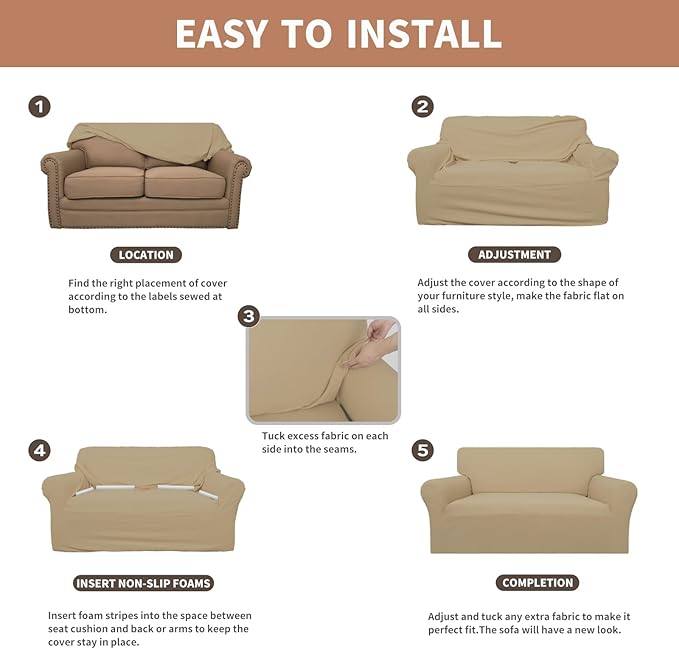 Easy-Going 100% Waterproof Couch Cover, Dual Waterproof Sofa Cover, Stretch Jacquard Sofa Slipcover, Leakproof Furniture Protector for Kids, Pets, Dog and Cat (Sofa, Sand)