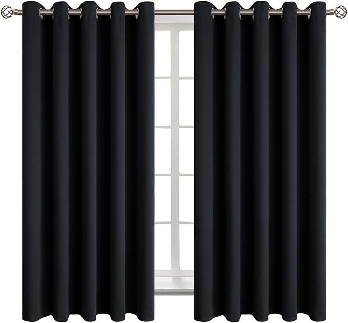 BGment Blackout Curtains - Grommet Thermal Insulated Room Darkening Bedroom and Living Room Curtain, Set of 2 Panels (70 x 63 Inch, Black)