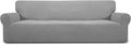 Easy-Going Stretch 4 Seater Sofa Slipcover 1-Piece Sofa Cover Furniture Protector Couch Soft with Elastic Bottom for Kids, Polyester Spandex Jacquard Fabric Small Checks Light Gray
