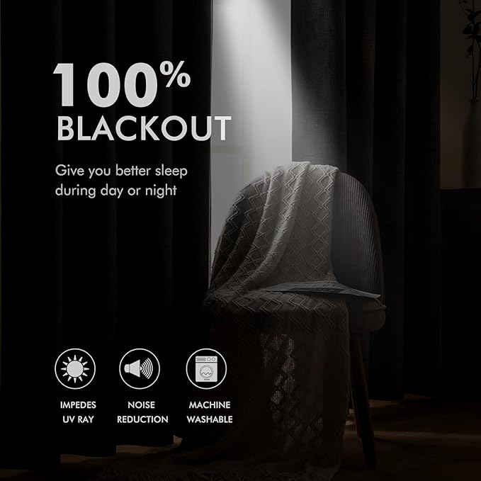 MIULEE Linen Curtains for Bedroom 100% Blackout Thermal Insulated Birch Grommet Room Darkening Curtains & Drapes for Living Room Nursery 52 x 45 Inch (2 Panels)