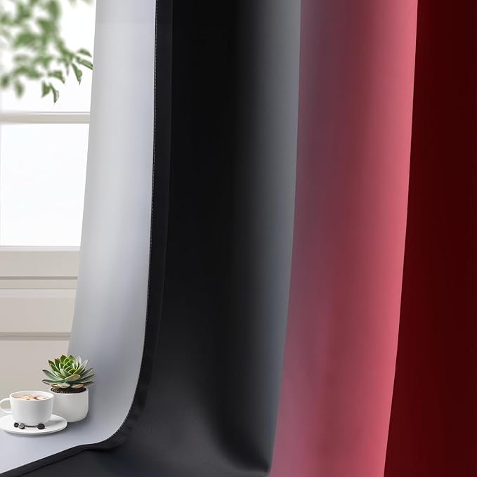 Yakamok Blackout Ombre Burgundy and Black Curtains for Bedroom, Gradient Room Darkening Curtains, Grommet Thermal Insulated Light Blocking Window Drapes/Curtain for Living Room,52 x 63 Inch,2 Panels