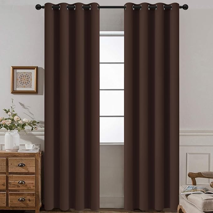 Yakamok Blackout Room Darkening Insulated Grommet Panels Window Curtains with 2 Tie Backs (Set of 2, Chocolate Brown, 52 x 96 Inch)