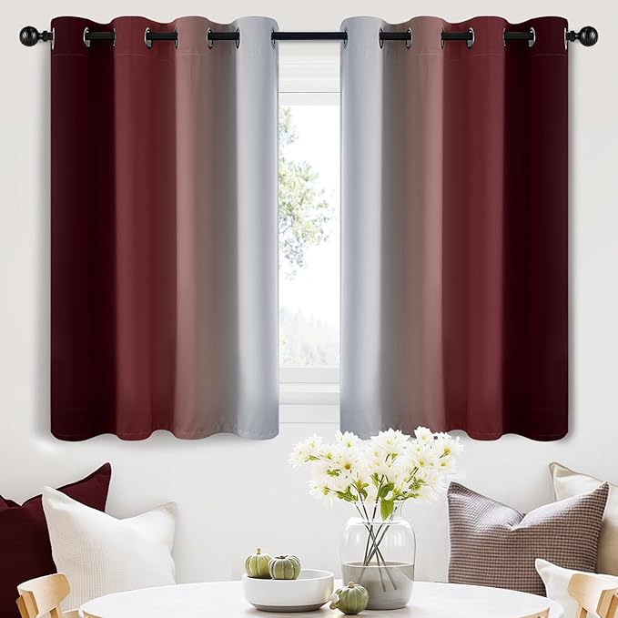 SimpleHome Ombre Room Darkening Curtains 36 inches Length for Bedroom,Grommet Gradient Light Blocking Red Gradient Window Curtains for Living Room,2 Panels, 52x36 inches