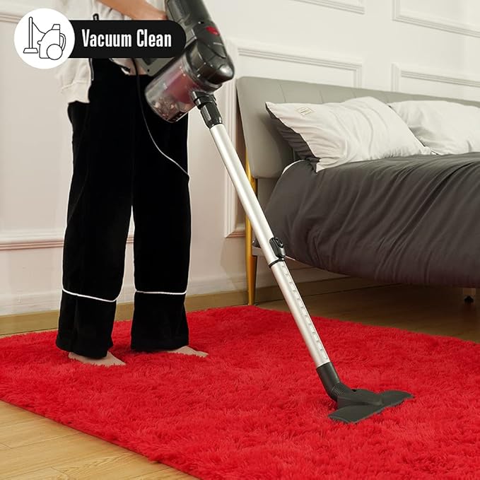 Amearea Premium Soft Fluffy Rug Modern Shag Carpet, 8x10 Feet, Fuzzy Shaggy Rugs for Bedroom Living Room Teen Apartment Decor, Comfortable Indoor Furry Dorm Carpets, Red