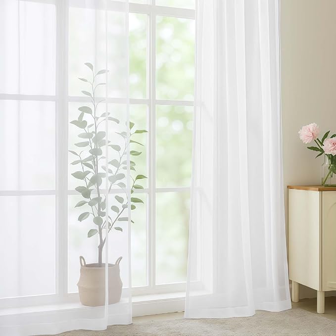 OWENIE White Sheer Curtains 78 Inches Long 2 Panels Set, Ivory Sheer Curtain for Living Room Bedroom, Modern Voile Filmy Rod Pocket Curtains & Drapes, 2 Pcs, Each 59 W x 78L Inch, White
