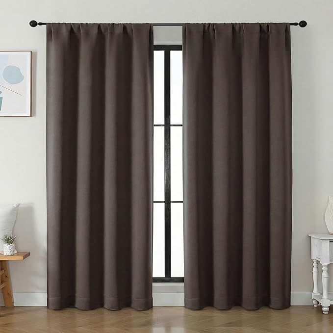 Simplebrand Ava Chocolate Blackout Curtains for Bedroom 84 Inch Length 2 Panels Set, Solid Thermal Insulated Privacy Living Room Window Treatment Curtains Blackout Drapes, W50 x L84 Inch, Chocolate