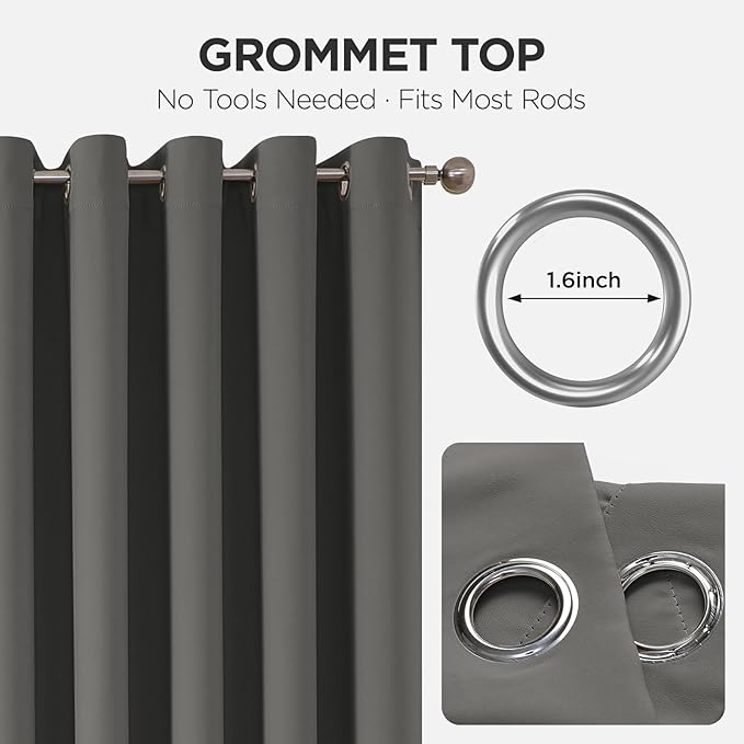 Joydeco Blackout Patio Sliding Door Curtains 108 Inches Long, Grommet Privacy Room Divider Curtains, Extra Wide Thermal Blackout Drapes for Bedroom Living Room (Light Grey, 70Wx108L, 1 Panel)