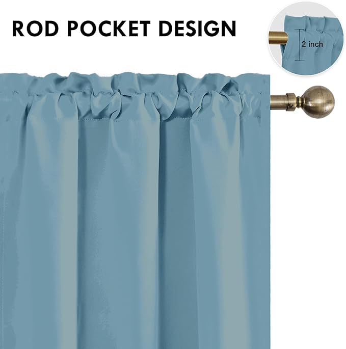 DWCN Blackout Curtains for Living Room Thermal Insulated, Energy Saving & Noise Reducing Bedroom Curtains, Stone Blue, W 38x L 45 Inch, Set of 2 Rod Pocket Curtain Panels