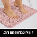 Bath Rug 30 x 20 Inch, Chenille with Quick Dry Microfiber, Dusty Rose