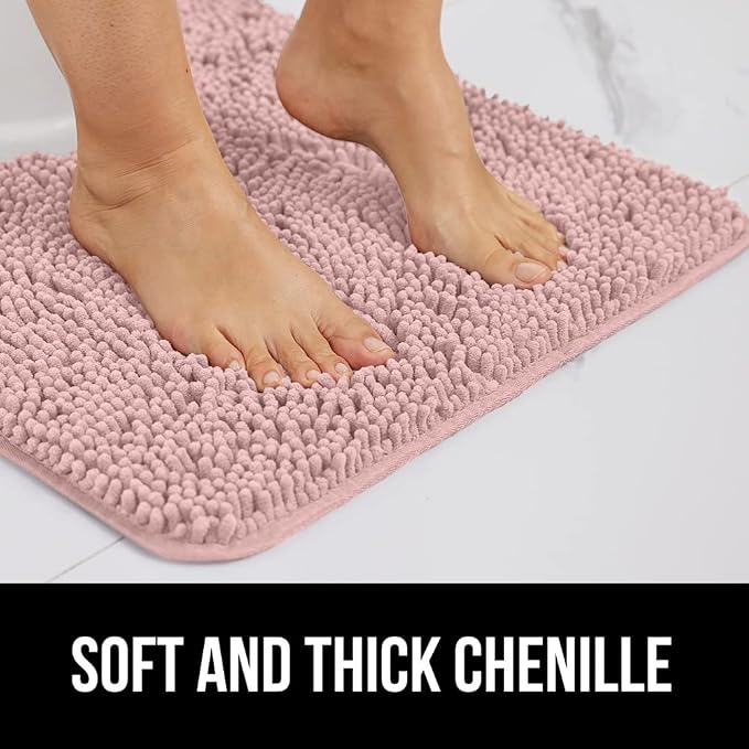 Bath Rug 30 x 20 Inch, Chenille with Quick Dry Microfiber, Dusty Rose
