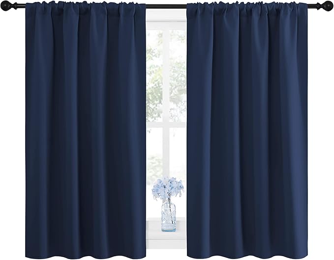 NICETOWN Curtains Blackout Draperies - Home Fashion Thermal Insulated Solid Drape Panels for Kid's Room, Privacy Window Dressing (Navy, 1 Pair, 42 inches x 45-Inch)
