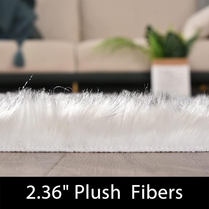 Latepis White with Grey Tips Round Rugs 5ft Washable Faux Sheepskin Fur Rug Fluffy Area Furry Rug for Living Room Bedroom Room Decor