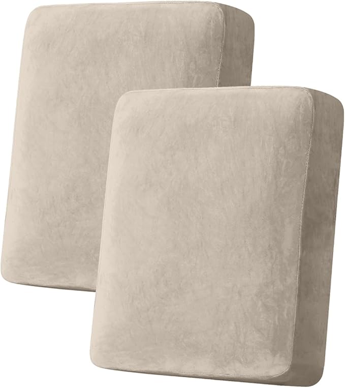Couch Cover Stretch Velvet Sofa Cushion Cover 2-Piece - Elastic Washable Slipcover for Seat or Backrest, Couch Seat Covers for Sofas (Taupe)