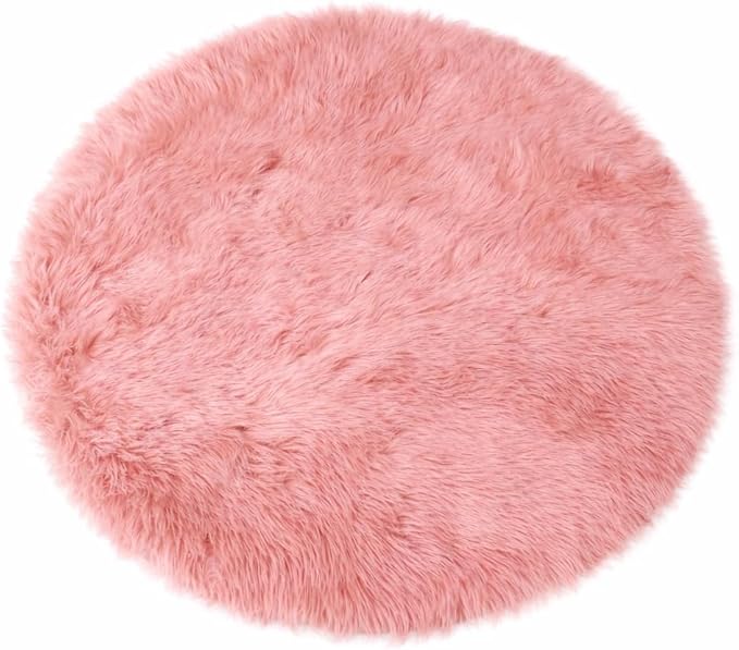 Goolela Pink Circle Rug 4ft for Girls Bedroom Round Fuzzy Fluffy Faux Fur Carpet Living Room Dorm Furry Cute Home Decor
