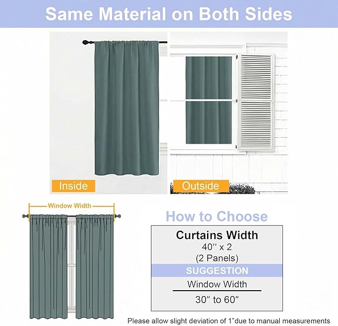 Simplebrand Ava Dark Green Short Blackout Curtains for Bedroom 45 Inches Long 2 Panels Set, Solid Thermal Insulated, Energy Saving Window Treatment Curtains Blackout Drapes, W40 x L45 Inch, Dark Green