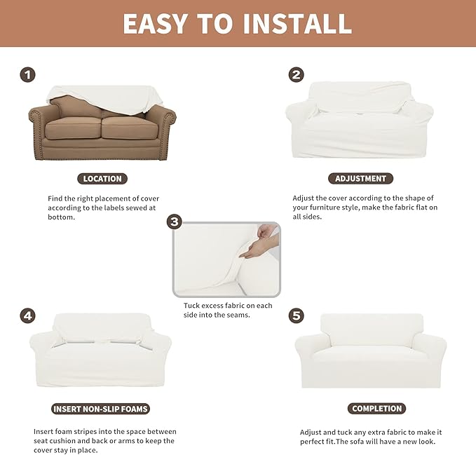 Easy-Going 100% Waterproof Couch Cover, Dual Waterproof Sofa Cover, Stretch Jacquard Sofa Slipcover, Leakproof Furniture Protector for Kids, Pets, Dog and Cat (Oversized Sofa, Cream)