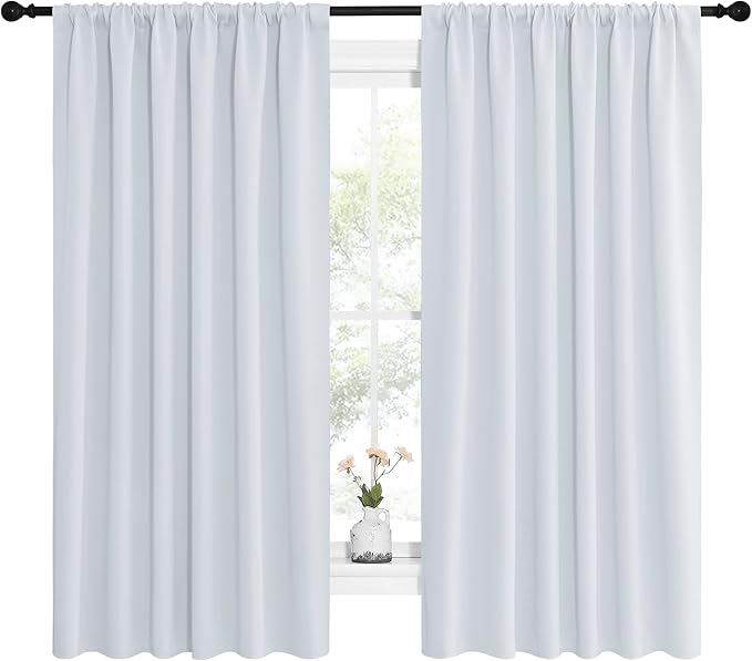 NICETOWN Bedroom Window Curtain Panels - Window Treatment Thermal Insulated Rod Pocket Room Darkening Curtains/Drapes for Patio Door (Greyish White, 2 Panels, 62 in x 63 in (W x L))