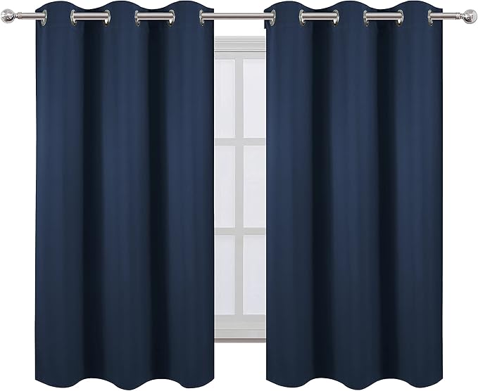 LEMOMO Navy Blue Blackout Curtains 42 x 54 Inch Length Set of 2 Panels Grommet Bedroom Curtains for Living Room