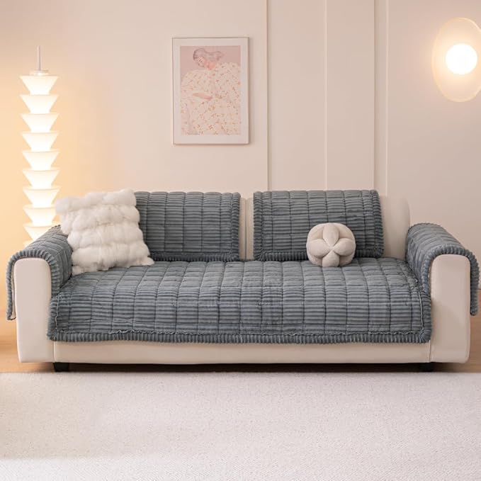 Couch Cover for Dogs Washable, Fuzzy Pet Couch Covers for 3 Cushion Sofa Pet Friendly, Non Slip Sofa Cover (Blue-Grey, 35" x 63"/90 x 160cm)