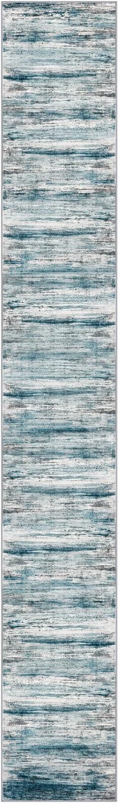 KOZYFLY Modern Abstract Hallway Runner Rug, 2.6x18 Washable Rug Runner Non-Slip Soft Striped Stair Runner Rugs, Print Blue Carpet Runner for Kitchen Entryway Bathroom Laundry Room Foyer
