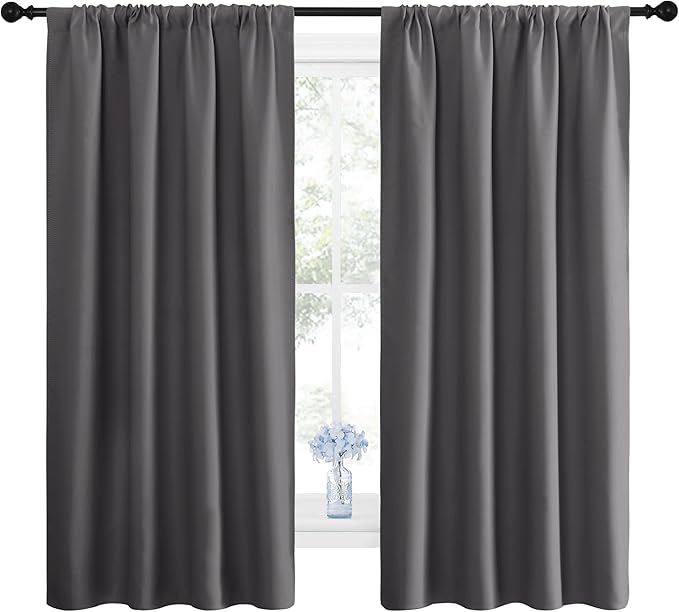 NICETOWN Blackout Curtains Panels for Bedroom - Thermal Insulated Rod Pocket Window Blackout Drapes/Draperies for Living Room (2 Panels, W42 x L63 inches, Grey)