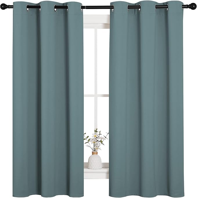 NICETOWN Modern Blackout Curtains Noise Reducing, Thermal Insulated and Privacy Room Darkening Drape Panels for Boy's Guest Room Door Small Short Window (Greyish Blue, 2 Panels, W42 x L54 -Inch)
