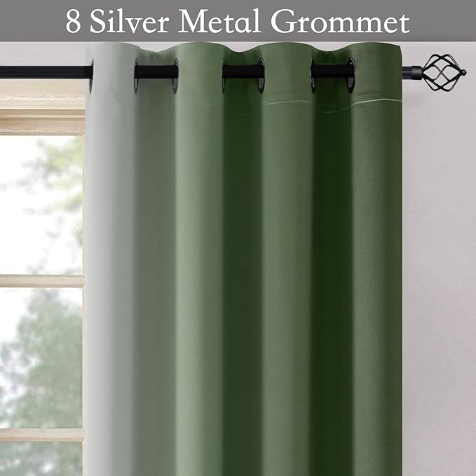 SimpleHome Ombre Room Darkening Curtains for Bedroom, Gradient Sage Green to Grey White Light Blocking Thermal Insulated Grommet Window Curtain/Drapes for Living Room,2 Panels, 52x63 inches Length
