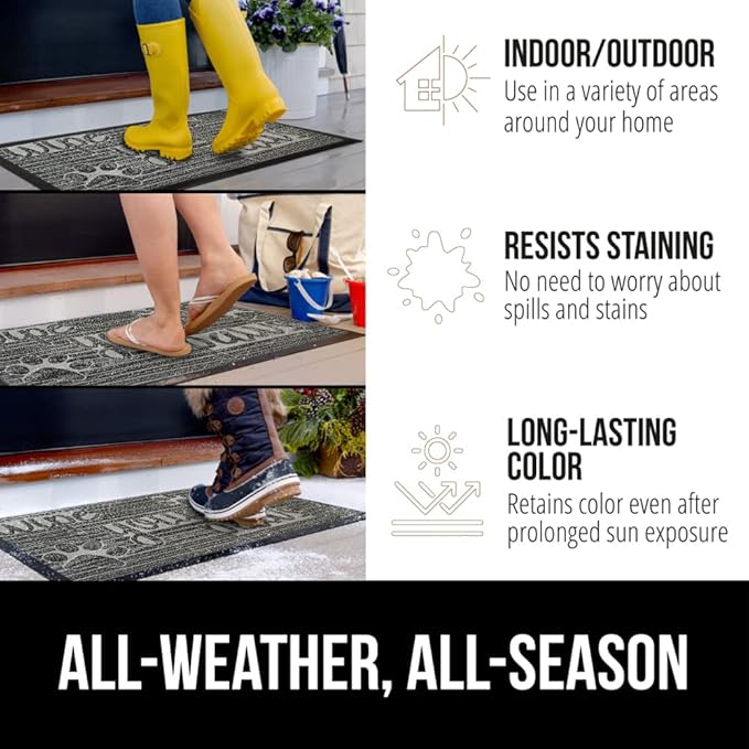 GORILLA GRIP 100% Waterproof All-Season WeatherMAX Doormat US Designed Natural Rubber, Stain and Fade Resistant, Low Profile Indoor Outdoor Door Mats, Easy Clean Patio Mat, 29x17, Stone Paws