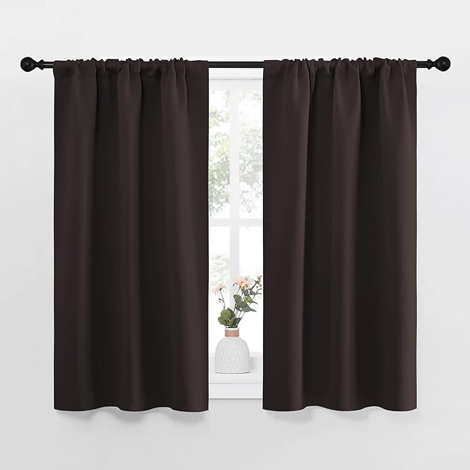 NICETOWN Kitchen Curtains, Short Blackout Curtains & Drapes, Energy Smart Noise Reducing Curtain Panels for Kids Bedroom (Toffee Brown, 34" Wide x 45" Long, 2 Pieces)
